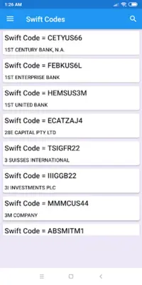 Swift Codes android App screenshot 1